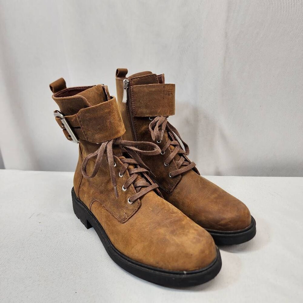 Clarks Women's Orinoco 2 Buckle Side Zipper Ankle Boot Brown Leather Size 8 M